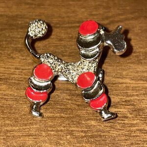 Vintage Signed Gerry's Mid Century Retro Gold & Red Enamel French Poodle Brooch